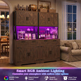 Pantry Cabinet with Microwave Countertop, 71" Tall Kitchen Pantry Storage Cabinet with Charging Station & LED Lights 2 PACK