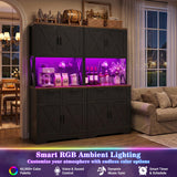 Pantry Cabinet with Microwave Countertop, 71" Tall Kitchen Pantry Storage Cabinet with Charging Station & LED Lights 2 PACK