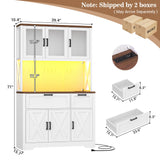 71" Tall Pantry Cabinet, Kitchen Pantry Storage Cabinet with Charging Station & LED Lights, Freestanding Microwave Stand Coffee Bar Hutch with Drawers & DIY Pegboard for Dining Room
