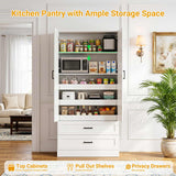 71" Tall Kitchen Pantry Cabinet with 3 Pull-Out Shelves & Drawers