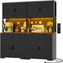 Pantry Cabinet with Microwave Countertop, 71" Tall Kitchen Pantry Storage Cabinet with Charging Station & LED Lights 2 PACK