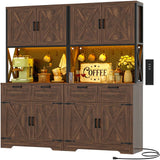 Pantry Cabinet with Microwave Countertop, 71" Tall Kitchen Pantry Storage Cabinet with Charging Station & LED Lights 2 PACK
