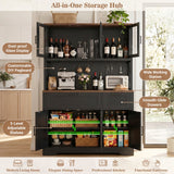 71" Tall Pantry Cabinet, Kitchen Pantry Storage Cabinet with Charging Station & LED Lights, Freestanding Microwave Stand Coffee Bar Hutch with Drawers & DIY Pegboard for Dining Room