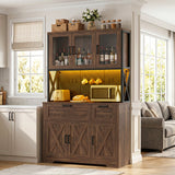 71" Tall Pantry Cabinet, Kitchen Pantry Storage Cabinet with Charging Station & LED Lights, Freestanding Microwave Stand Coffee Bar Hutch with Drawers & DIY Pegboard for Dining Room