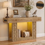47" Console Table with LED Lights & Outlets, Farmhouse Entryway Table with Geometric Lattice Pattern, 2-Tier Narrow Sofa Table Behind Couch for Living Room, Hallway, Foyer