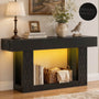63" Console Table with LED Lights & Outlets, Farmhouse Entryway Table with Geometric Lattice Pattern, 2-Tier Narrow Sofa Table Behind Couch for Living Room, Hallway, Foyer
