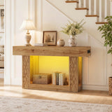 63" Console Table with LED Lights & Outlets, Farmhouse Entryway Table with Geometric Lattice Pattern, 2-Tier Narrow Sofa Table Behind Couch for Living Room, Hallway, Foyer
