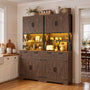 Pantry Cabinet with Microwave Countertop, 71" Tall Kitchen Pantry Storage Cabinet with Charging Station & LED Lights 2 PACK