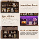 Pantry Cabinet with Microwave Countertop, 71" Tall Kitchen Pantry Storage Cabinet with Charging Station & LED Lights