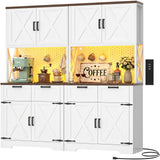 Pantry Cabinet with Microwave Countertop, 71" Tall Kitchen Pantry Storage Cabinet with Charging Station & LED Lights 2 PACK