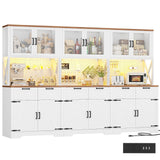 94.5" Wide Kitchen Pantry Cabinet with 3 Power Outlets & LED Light, 71" Tall Large Kitchen Hutch with Countertop, DIY Pegboard with 18 Hooks & 6 Drawers, Farmhouse Food Pantry