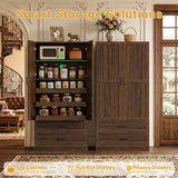 71" Tall Kitchen Pantry Cabinet with Pull-Out Shelves & 4 Drawers