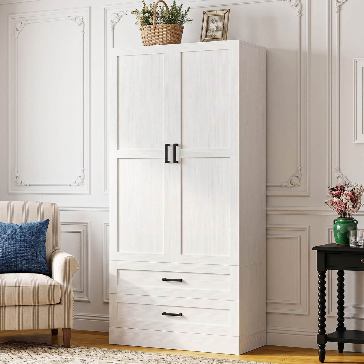 71" Tall Kitchen Pantry Cabinet with 3 Pull-Out Shelves & Drawers