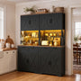 Pantry Cabinet with Microwave Countertop, 71" Tall Kitchen Pantry Storage Cabinet with Charging Station & LED Lights 2 PACK