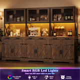 94.5" Wide Kitchen Pantry Cabinet with 3 Power Outlets & LED Light, 71" Tall Large Kitchen Hutch with Countertop, DIY Pegboard with 18 Hooks & 6 Drawers, Farmhouse Food Pantry