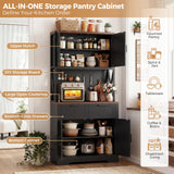 Pantry Cabinet with Microwave Countertop, 71" Tall Kitchen Pantry Storage Cabinet with Charging Station & LED Lights