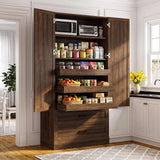 71" Tall Kitchen Pantry Cabinet with 3 Pull-Out Shelves & Drawers