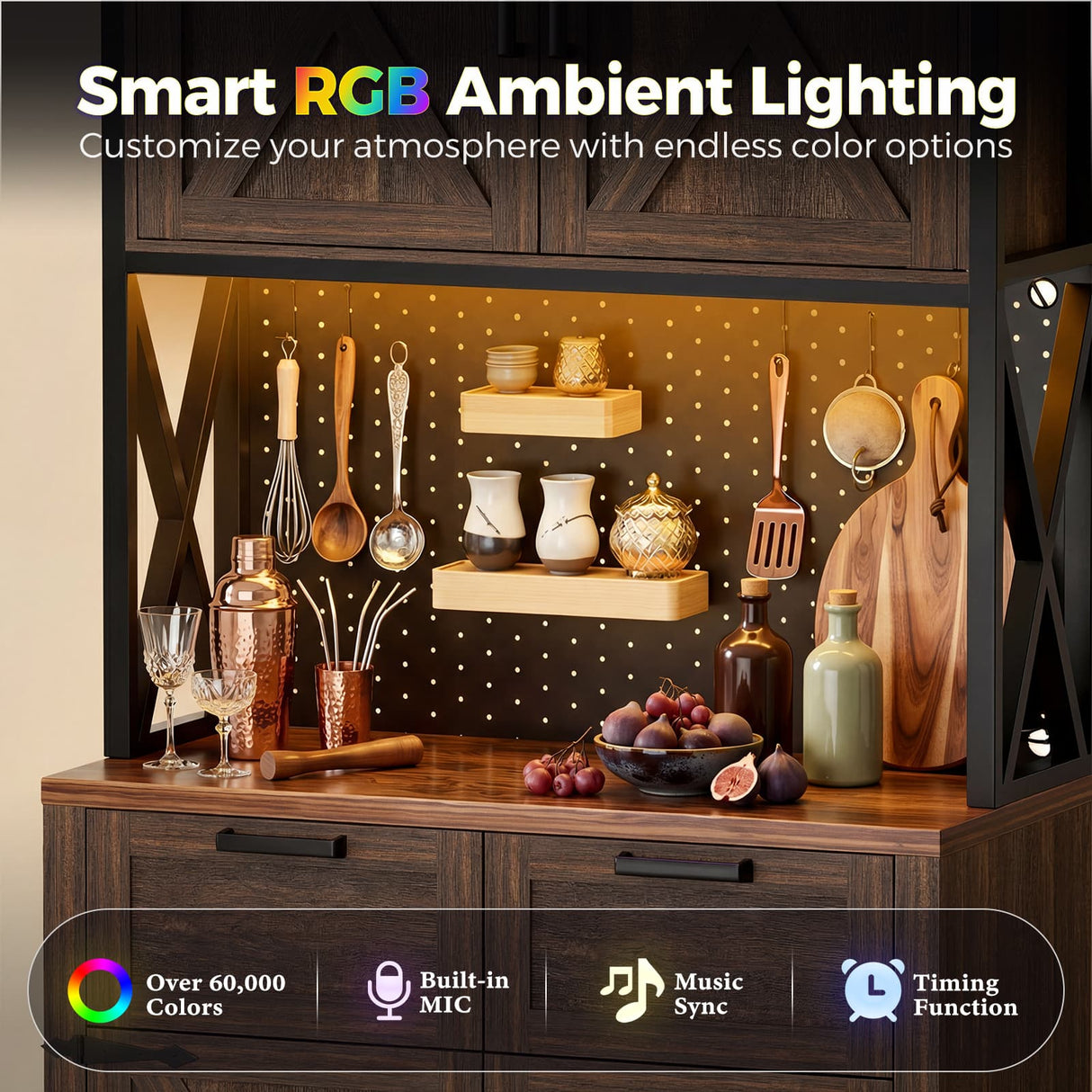 Pantry Cabinet with Microwave Countertop, 71" Tall Kitchen Pantry Storage Cabinet with Charging Station & LED Lights