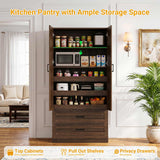 71" Tall Kitchen Pantry Cabinet with 3 Pull-Out Shelves & Drawers