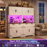 Pantry Cabinet with Microwave Countertop, 71" Tall Kitchen Pantry Storage Cabinet with Charging Station & LED Lights 2 PACK
