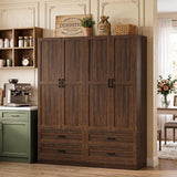 71" Tall Kitchen Pantry Cabinet with Pull-Out Shelves & 4 Drawers