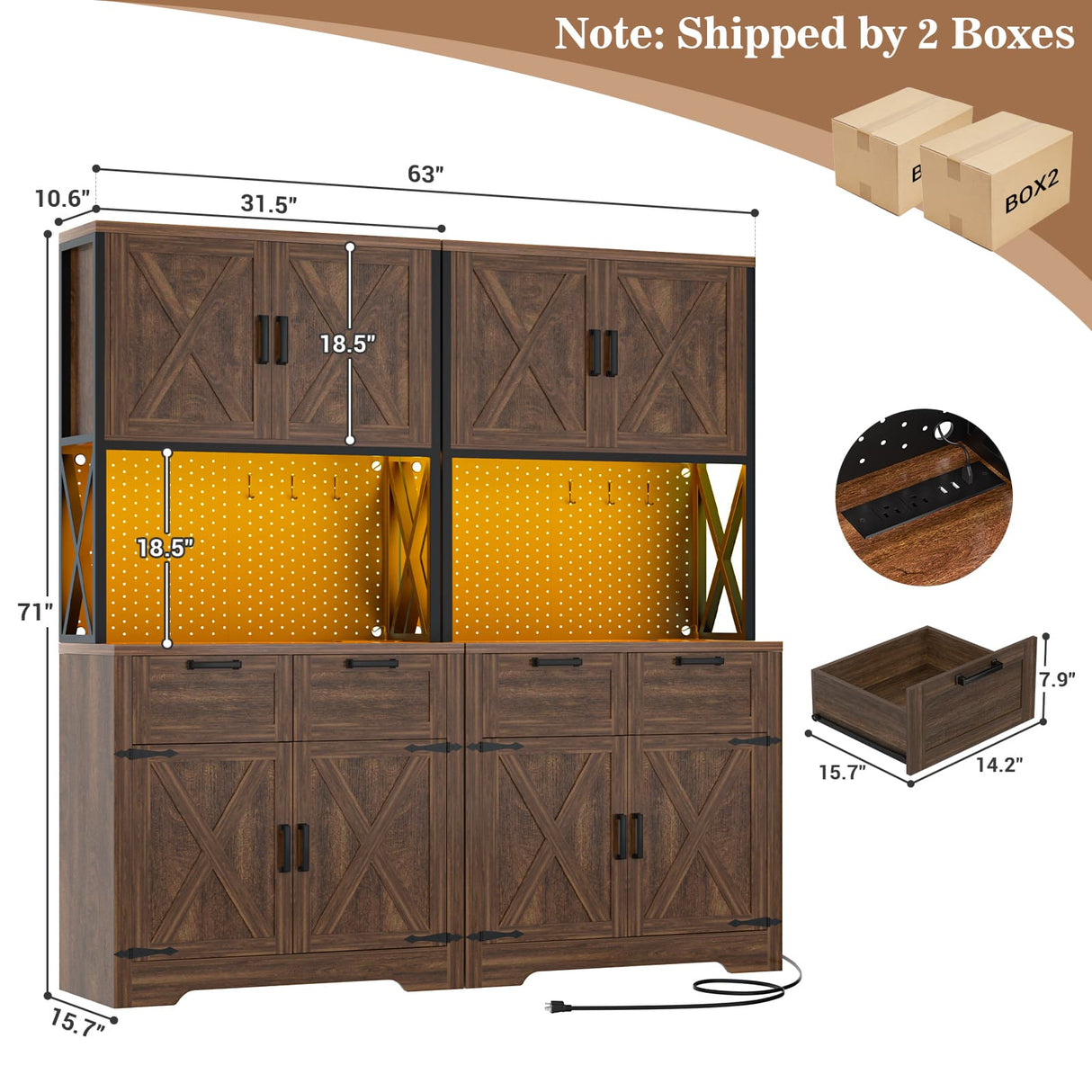 Pantry Cabinet with Microwave Countertop, 71" Tall Kitchen Pantry Storage Cabinet with Charging Station & LED Lights 2 PACK