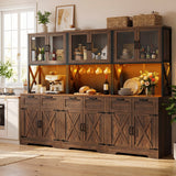 94.5" Wide Kitchen Pantry Cabinet with 3 Power Outlets & LED Light, 71" Tall Large Kitchen Hutch with Countertop, DIY Pegboard with 18 Hooks & 6 Drawers, Farmhouse Food Pantry