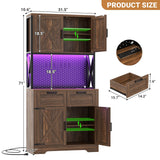 Pantry Cabinet with Microwave Countertop, 71" Tall Kitchen Pantry Storage Cabinet with Charging Station & LED Lights