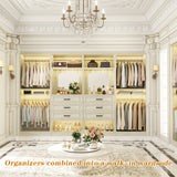 Closet System with Drawers, 100” Wood Closet Organizer with Hanging Rods and Mirror