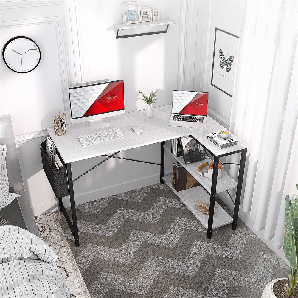 Unikito L Shaped Desk, 47 Inch Reversible Small Computer Desk with Storage, Modern Corner Desk with Shelf for Home Office