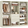 75" Closet Organizer System with Mirror, Wood Closets Organizer with Hanging Rods and Drawers
