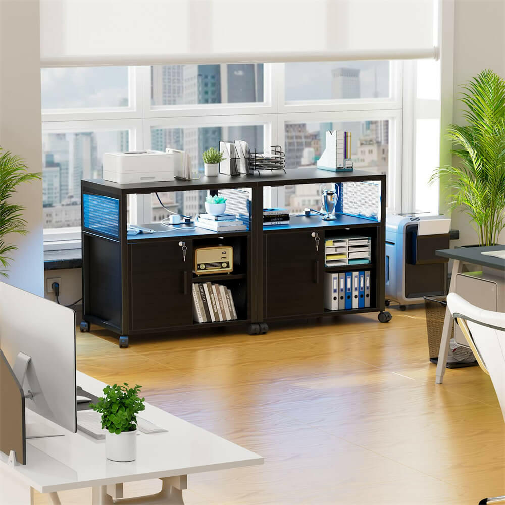 Unikito Lateral File Cabinet with LED Light, Locking Office Filing Cab