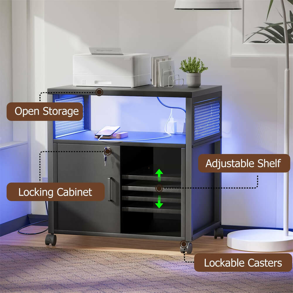Unikito Lateral File Cabinet with LED Light, Locking Office Filing Cab